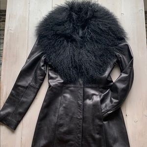 Bebe Leather Coat With Removable Lambswool Collar